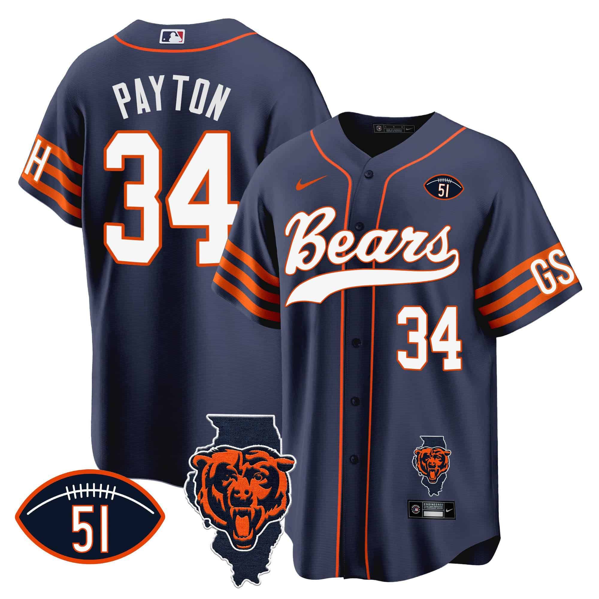 Men Chicago Bears #34 Payton Blue 2024 Nike Patch Baseball NFL Jersey style 1->indianapolis colts->NFL Jersey